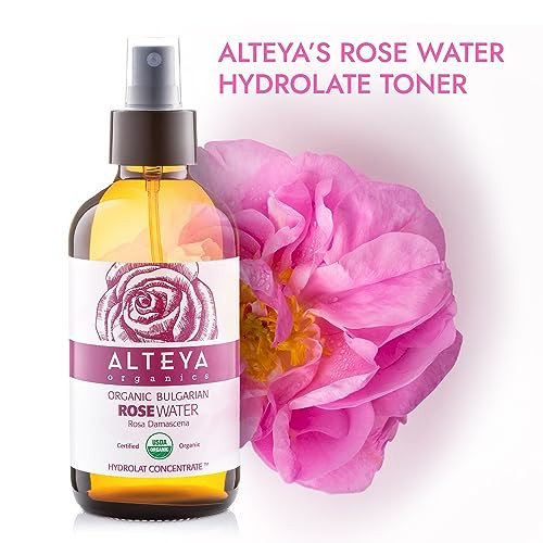 Alteya Organics Rose Water USDA Certified Organic Facial Toner, 8 Fl Oz/240mL Pure Bulgarian Rosa Damascena Flower Water, Award-Winning Moisturizer A