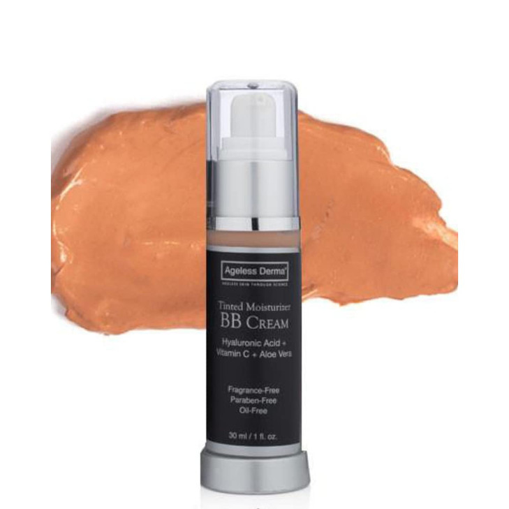 Ageless Derma BB Cream Tinted Moisturizer Foundation with Hyaluronic Acid and Vitamin C. Made in USA