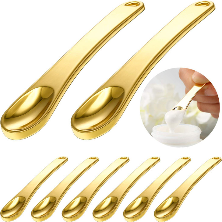 8 Pieces Skincare Spatula Metal Cosmetic Spatulas Makeup Applicator Mini Beauty Scoop Facial Cream Mask Spoon for Mixing and Sampling(Gold)