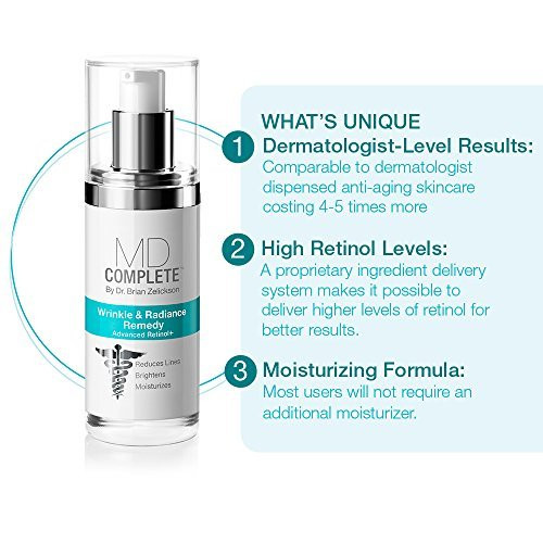 MD Complete Wrinkle & Radiance Remedy PLUS | Anti-Aging Skin Rejuvenation Treatment | with Retinol, Vitamins C & E and Hyaluronic Acid | Improves Fin