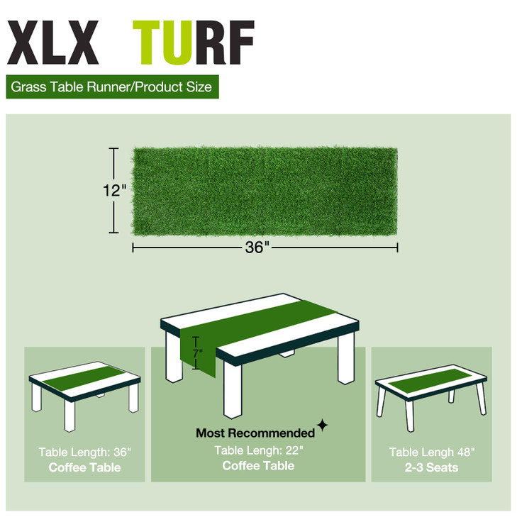 XLX TURF Green Artificial Grass Table Runner for Easter Golf Party Decorations - 12 x 36 Inches Short Fake Grass Crafts Table Centerpiece Wedding Bab