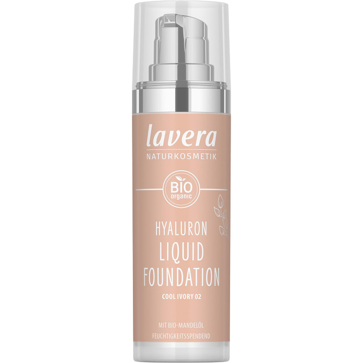 lavera Hyaluron Liquid Foundation - Cool Ivory 02 - Foundation Make Up with Hyaluron & Almond Oil for a Flawless Complexion - Face Make Up - PETA Cer