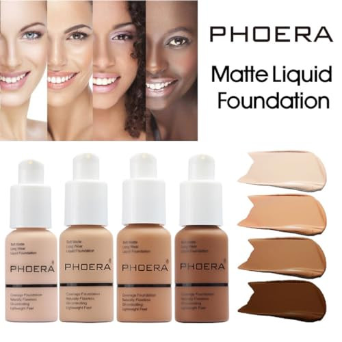 2 Pack PHOERA Foundation,Full Coverage Concealer Flawless Soft Matte 24HR Oil Control Liquid Foundation Makeup .(104 Buff Beige?