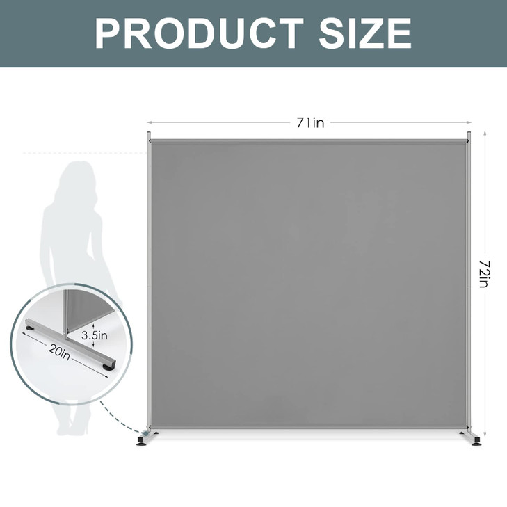 RANTILA Single Large Panel Room Divider, Privacy Screen for Office, Partition Separators, Freestanding Divider 71''W x 69.5''H, Grey