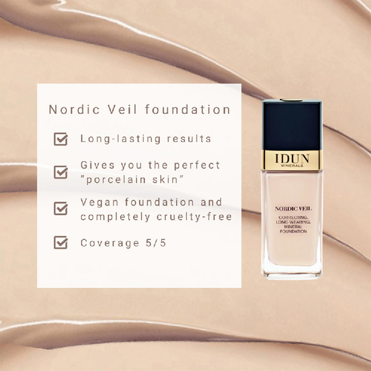 IDUN Minerals Liquid Nordic Veil Foundation - Full and Poreless Coverage, Long Lasting, Soft Matte Finish - Purified and Safe for Sensitive Skin - 31