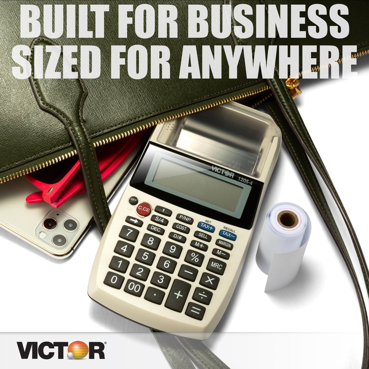Victor 1205-4 12 Digit Portable Palm/Desktop Commercial Printing Calculator, 1.8" x 4" x 8"