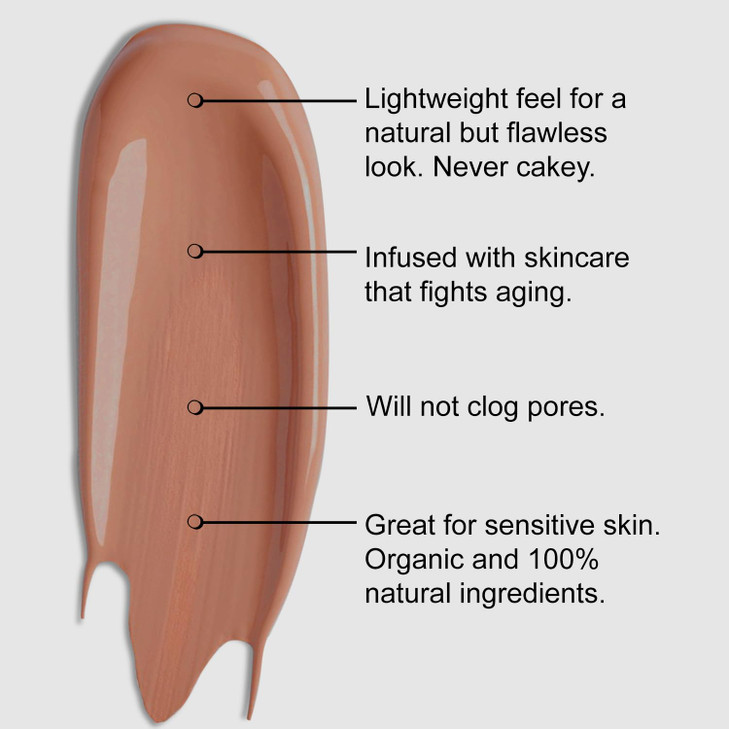 BaeBlu Organic Aloe-Based LUX Liquid Foundation, Natural Vegan Gluten-Free Made in USA, Mocha