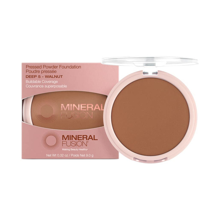 Mineral Fusion Pressed Powder Foundation, Deep 5 - Deep Skin w/Neutral Undertones, Age Defying Foundation Makeup with Matte Finish, Talc Free Face Po