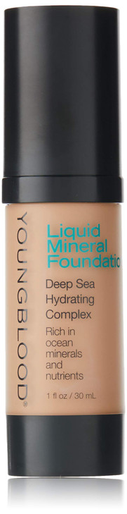 Youngblood Clean Luxury Cosmetics Liquid Mineral Foundation, Capri | Dewy Mineral Lightweight Full Coverage Makeup for Dry Skin Poreless Flawless Tin