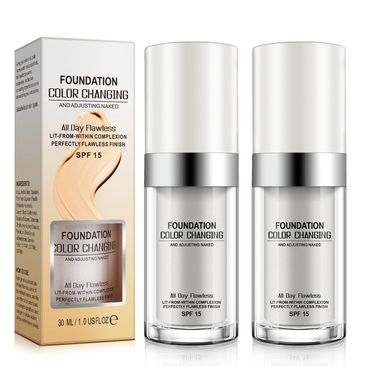 Concealer Cover Cream, Flawless Colour Changing Warm Skin Tone Foundation Makeup, Base Nude Face Liquid Cover Concealer (2 pcs)