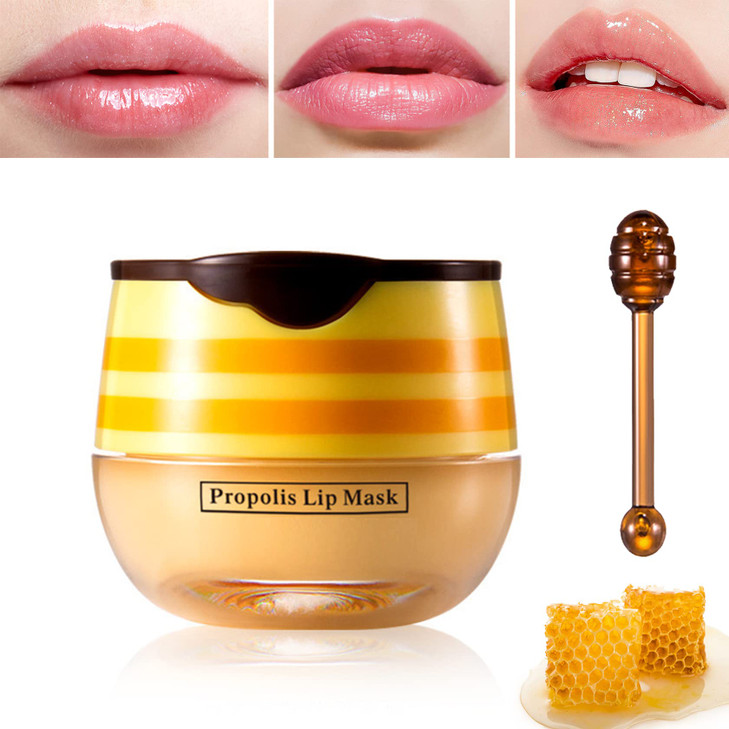 Lip Balm Honey Pot,Honey Lip Balm,Hydrating & Prevention Dry and Cracked Sleeping Lip Mask Lip Scrubs Exfoliator & Moisturizer With Applicator Lip Ca