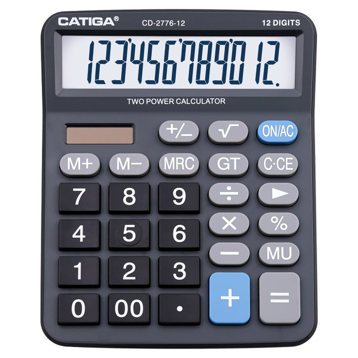 Premium Commercial 12-Digit Large Desktop Calculator with Huge 5-Inch LCD Display Screen, Giant Responsive Buttons, Battery and Solar Powered, Perfec