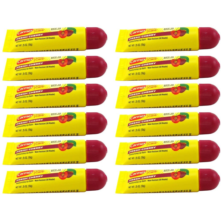 Carmex Lip Balm Tube Fresh Cherry SPF#15 0.35 Ounce (12 Pack)