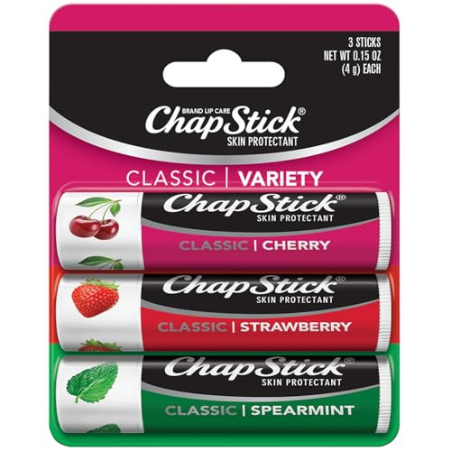 ChapStick Lip Care Set, Classic Collection 3-Pack  Spearmint, Cherry, and Strawberry Lip Balm, 0.15 Ea