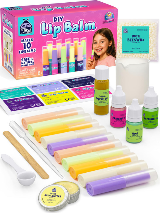 PURPLE LADYBUG DIY Lip Balm Making Kit - Girls Valentines Gift Idea for 8-12 Tweens & Teens, Gifts for 9 10 Year Old Girls - Natural Lip Care Craft,