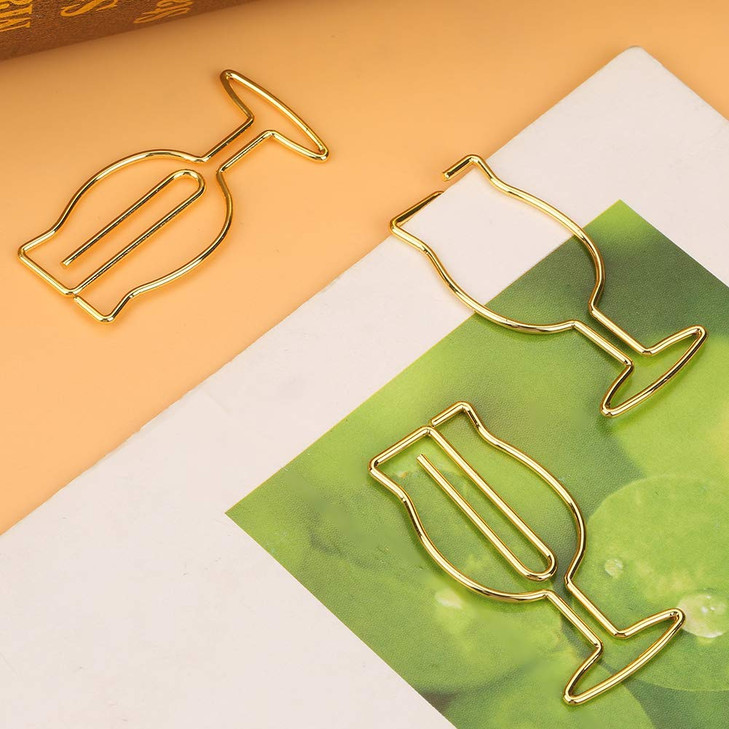 10pcs Paper Clips Wine Bookmarks Coated Paperclips Metal Golden Document Clips for School Office Bookmark Organizing Stationery(Wine Glass Shape)