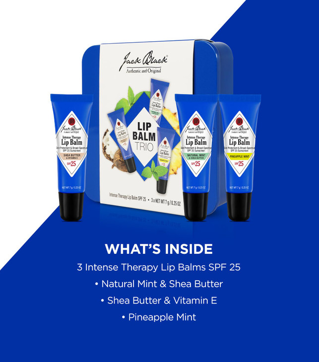 Jack Black Intense Therapy Lip Balm, 0.25-Oz. Trio  SPF 25 Sun Protection, Lip Moisturizer, Hydrating Lip Balm with SPF, Lip Sunscreen to Relieve Dr