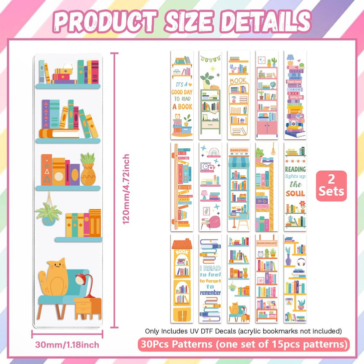 Peacoblue 30pcs UV DTF Bookmarks Transfer Stickers Wraps Cute Dog for Women Men Reading, Waterproof Bookmarkers Decal(No Blank Bookmarks) for Acrylic
