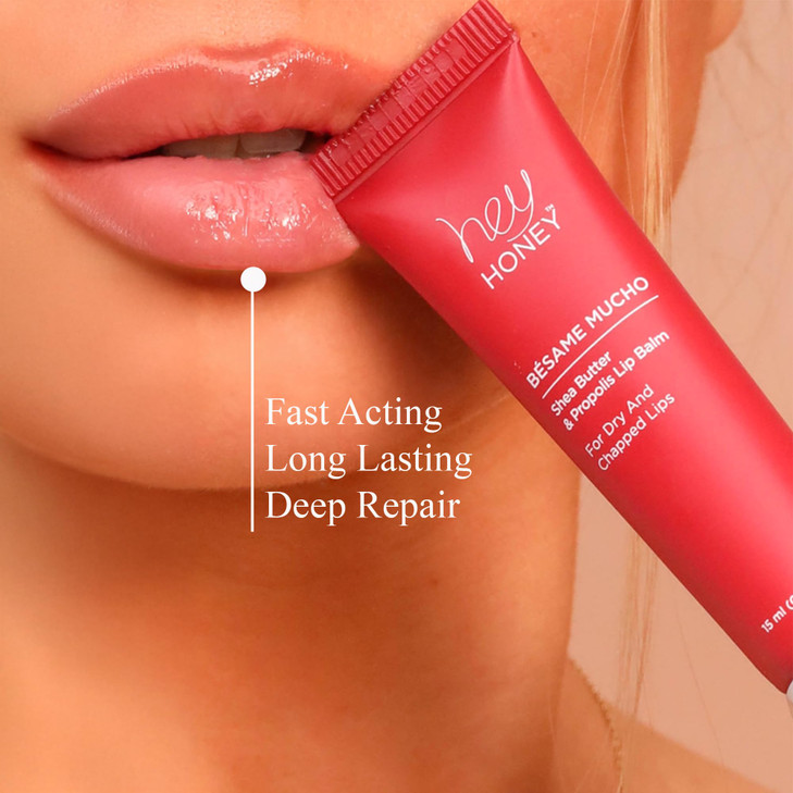 Hey Honey Skincare Bésame Mucho Shea Butter & Propolis Lip Balm | Intensive Hydration for Dry, Chapped Lips, Natural Moisturizing Lip Repair Treatmen
