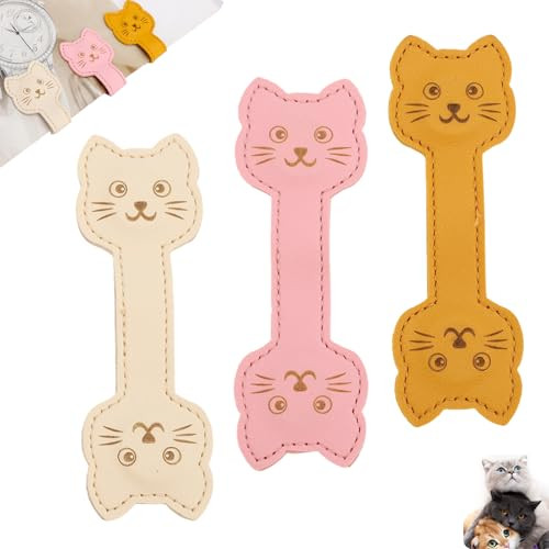 Leather Magnetic Bookmark, 3Pcs Cat Magnetic Bookmarks, Magnet Bookmark Clips Gift for Women, Kids, Reading Lovers, Teacher Gift for School Office Ho