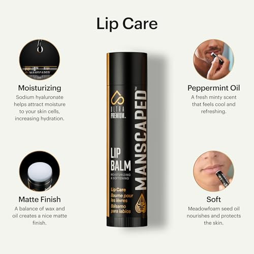 MANSCAPED® Moisturizing and Soothing Lip Balm, Infused with Vitamin E, Peppermint Oil, and Eucalyptus Oil for Chapped Lips, Matte Finish, 3 Sticks