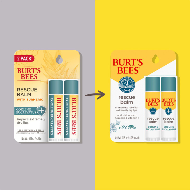 Burt's Bees 100% Natural Origin Rescue Lip Balm With Beeswax and Antioxidant-Rich Turmeric Promotes Healing Of Extremely Dry Lips, Cooling Eucalyptus