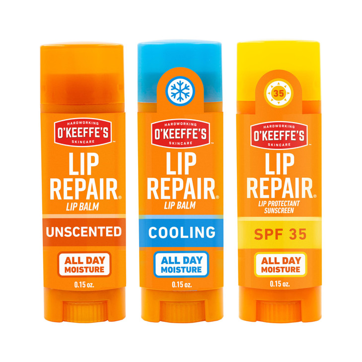 O'Keeffe's Lip Repair Lip Balm Set for Dry, Cracked Lips - Stick (Pack of 3: 1 Cooling + 1 Unscented + 1 SPF) - Moisturizer for for Extremely Cracked