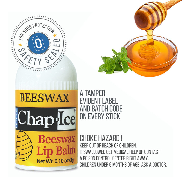 Chap-Ice® | 12-Count Beeswax-based Peppermint Mini Lip Balm - Fortified with Vitamin E for Dry, Cracked Lips | Made in USA