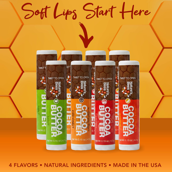 Nature's Bees DIY Lip Balm Kit, Natural Cherry Flavor, Includes 48 Blank Lip Balm Tubes with 60 Labels, Made with Beeswax, Cocoa Butter, Coconut Oil,