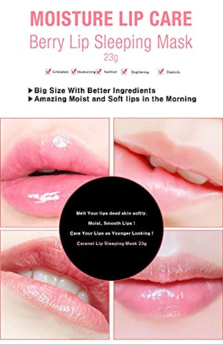 Lip Mask Overnight 23g (Berry) - Moisturizer for Dry Lips - Overnight Treatments Balm, Day and Night Repair Gloss, Scrubs Exfoliator