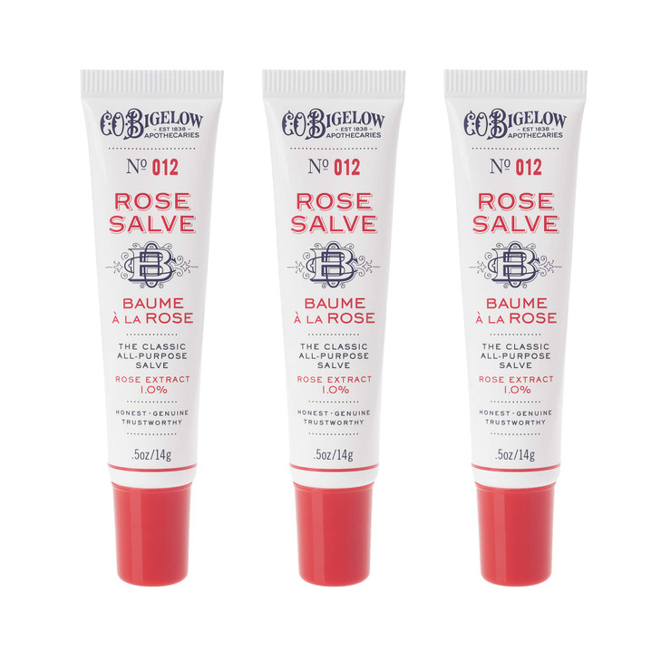 C.O. Bigelow Rose Salve Tubes, Pack of 3 Lip Balm Tubes, All Purpose Salve for Lips, Cuticles, Hands & Dry Skin, Lip Balm Set, 0.5 oz