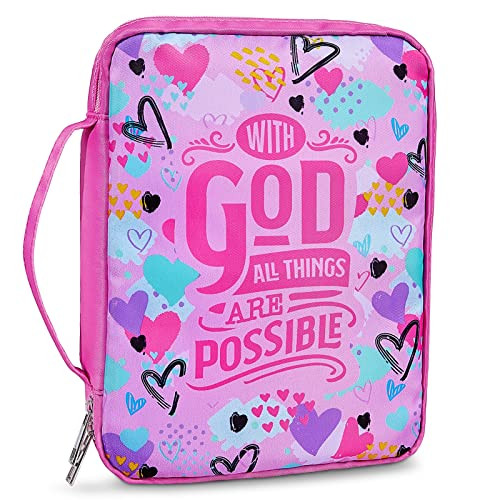 Pink Dino Bible Covers for Women Girls, Large Bible Case with Multiple Zippered Pocket Bible Carrying Bag with Removable Pen Slots for Bible Study Su