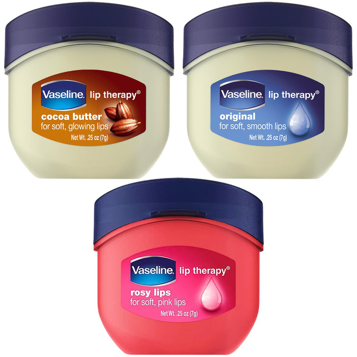 Vaseline Lip Therapy Variety 3-Pack  Original, Rosy Lips, Cocoa Butter Lip Balm Moisturizers in Mini Jars, 0.25 Oz Ea