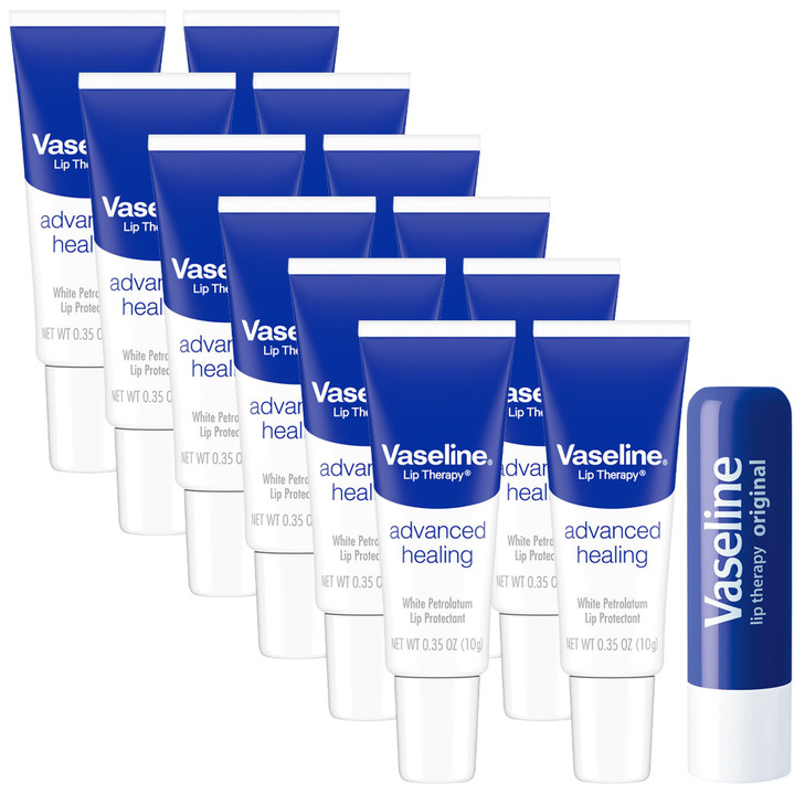 Vaseline Lip Therapy Advanced Healing Lip Balm Tube 12-Pack  White Petroleum Lip Protectant, 0.25 Oz Ea