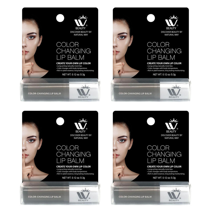 WBM Care Lip Balm 4-Pack, 3.3g Each  Enriched with Vitamin E, Color-Changing Tinted Moisturizer, Provides Long-Lasting Repair, Hydration, and Soft,