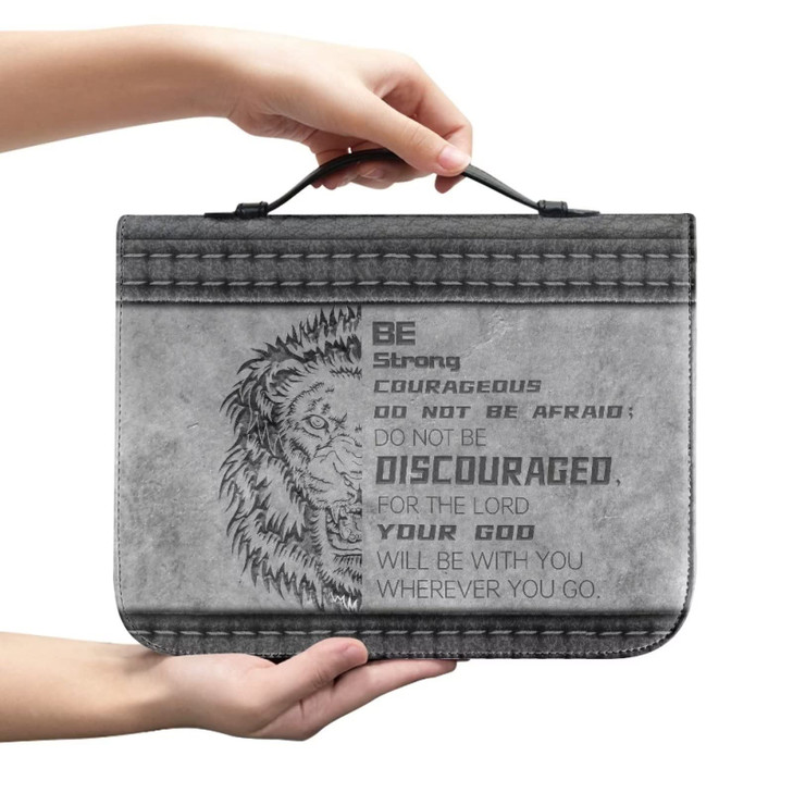 Tomeusey Grey Lion Print Bible Covers Leather Bible Case for Women Men, Large Size Leather Bible Book Carrying Case, Bible Journaling Supplies
