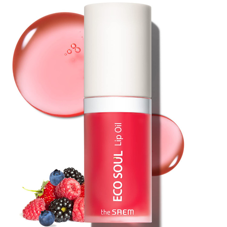 THESAEM Eco Soul Lip Oil 02 Berry - Plumping & Hydrating Lip Oil to Nourish & Moisturize Lips  Berry Extract & Rose Water - Lips Soft & Glossy for D