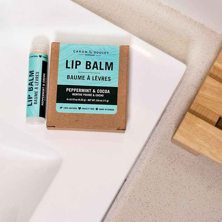 Caron & Doucet - 100% Natural Lip Balm - Premium Beeswax & Olive Oil Moisturizing Lip Balm - Best for Dry Chapped Lips. (Pack of 4, Peppermint & Coco