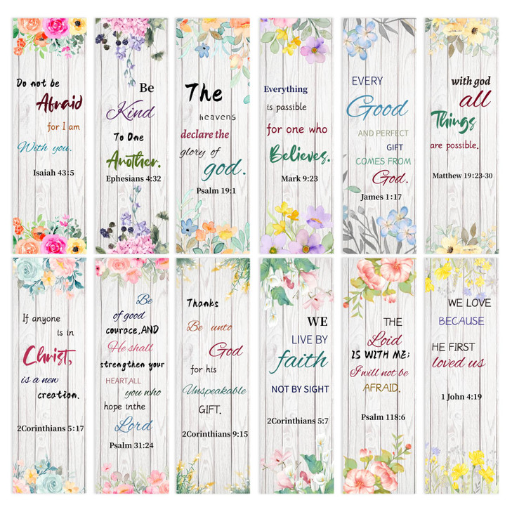 60pcs Bible Verse Flower Bookmarks,Inspirational Scripture Christian Book Markers Religious Motivational Encouragement Flower Page Clips Presents for
