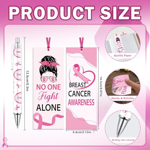 Breast Cancer Awareness Gifts Set - Wxiben 48 Pcs Pink Ribbon Ballpoint Pens with Bookmarks Hope Faith Strength Breast Cancer Survivor Gift for Women