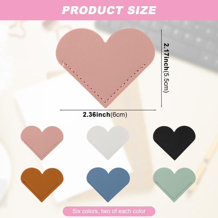 Leather Heart Bookmarks, 12 PCS Cute Corner Page Book Marks for Reading Women & Book Lovers, Handmade Bookmarks Reading Accessories for School Office