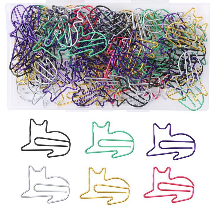 100 Pcs Large Cat Paper Clips Cute Animal Shaped Paperclip 6 Colors Creative Funny Memo Clips Adorable Bookmarks Office Supplies Gifts for Women Men
