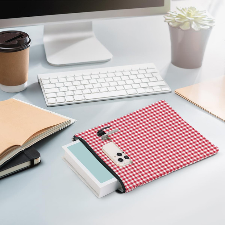 Red Checkered Plaid Decor Book Lovers Gifts Waterproof Book Sleeve Books Pouch Books Protector with Zipper and Front Pocket Bookish Gifts Cover Case