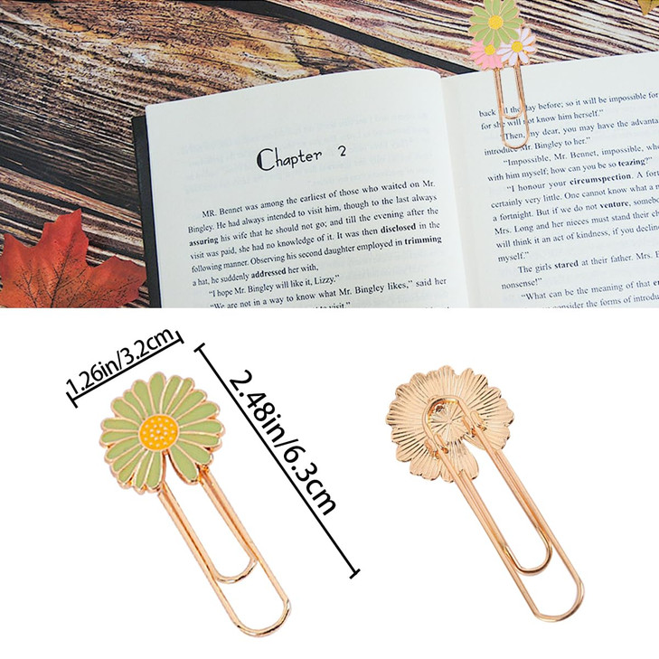 7 PCS Daisy Paper Clips Metal Paperclip Large Size Paper Clip Cute Bookmark Colorful Office Supplies Present for Teacher & Students, Bookmark Clamp D
