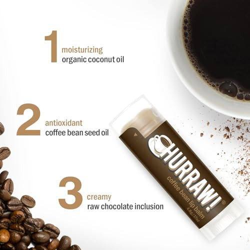 Hurraw! Coffee Bean Lip Balm, 3 Pack: Organic, Certified Vegan, Cruelty and Gluten Free. Non-GMO, 100% Natural Ingredients. Bee, Shea, Soy and Palm F