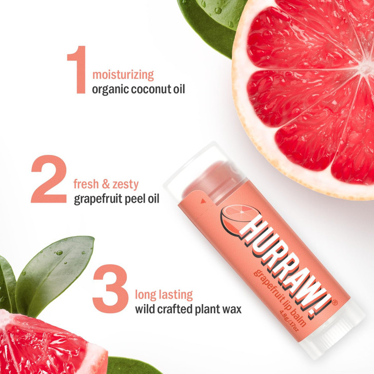 Hurraw! Grapefruit Lip Balm, 3 Pack: Organic, Certified Vegan, Cruelty and Gluten Free. Non-GMO, 100% Natural Ingredients. Bee, Shea, Soy and Palm Fr