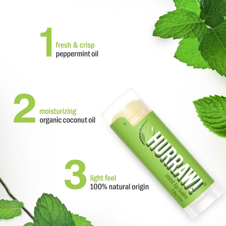 Hurraw! Mint Lip Balm, 2 Pack: Organic, Certified Vegan, Cruelty and Gluten Free. Non-GMO, 100% Natural Ingredients. Bee, Shea, Soy and Palm Free. Ma