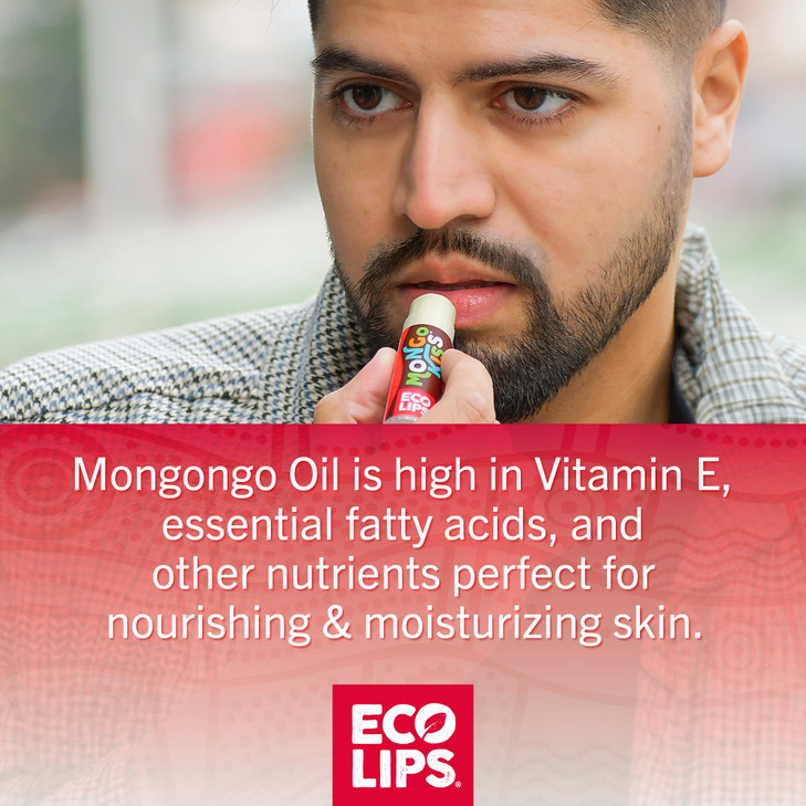 LIP BALM Mongo Kiss 6-Pack (6 tubes) by Eco Lips 100% Organic Beeswax & Cocoa Butter Lip Care with Organic Mongongo Oil - Soothe & Moisturize Dry & C