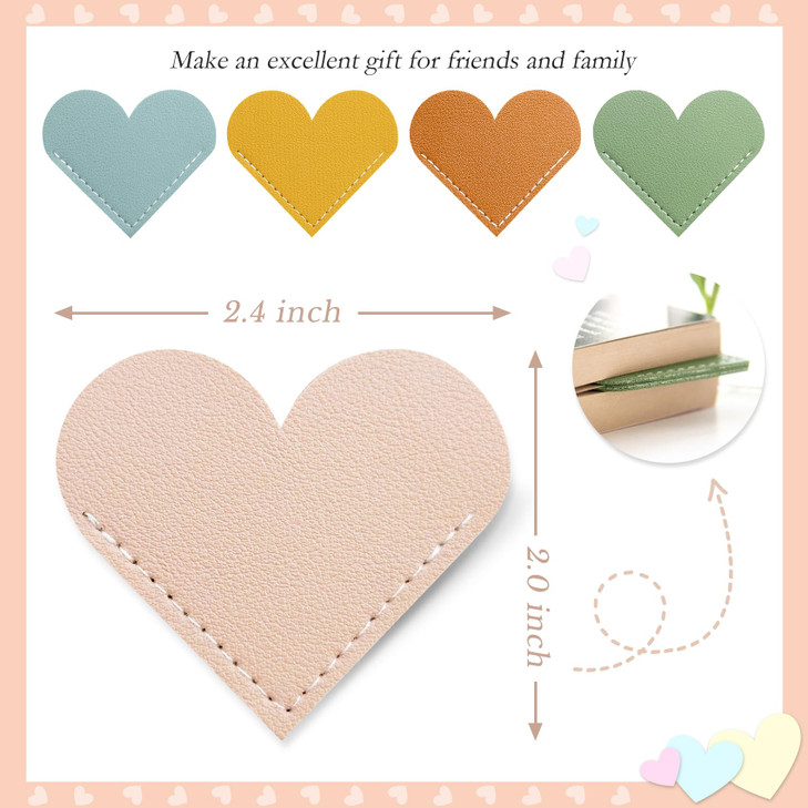 12 Pcs Leather Heart Bookmarks - Handmade Cute Page Book Marks for Reading Women & Book Lovers, Valentines Day Gifts, Teacher & Student Book Accesso