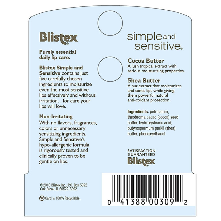Blistex Simple & Sensitive Lip Moisturizer 0.15 oz (Pack of 4)